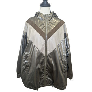 Zara Metallic Chevron Windbreaker XS | Y2K Cyber Chic Techwear Jacket